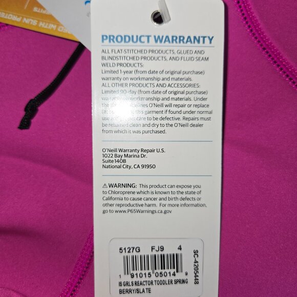 O'Neill Reactor Toddler 2MM Spring Wetsuit Berry/Slate (5127G)-NEW-SIZES 3,4 & 6 - Picture 5 of 7